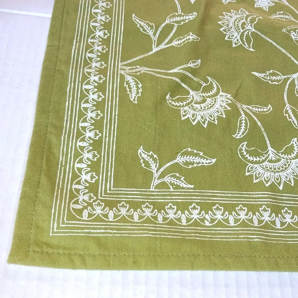 WORLD MARKET Elegant Floral Placemats Green and White 100% Cotton Set of 2